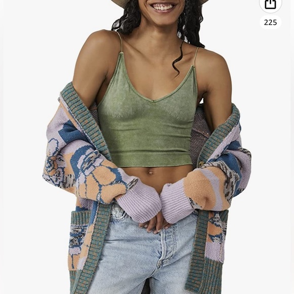 Free People Intimately Brami Sage Green Spaghetti Strap Tube Crop Top Sz M / L - Picture 2 of 9